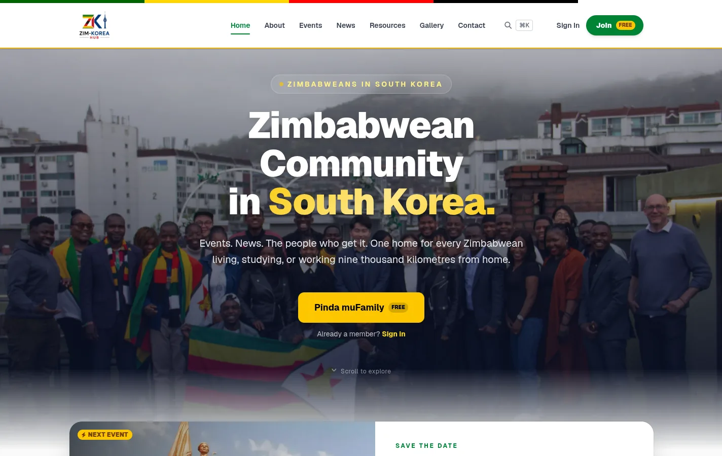 The Zim-Korea Hub home page on the live site